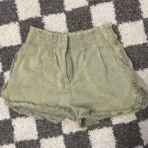 VICI Washed Olive High-Rise Drawstring Shorts